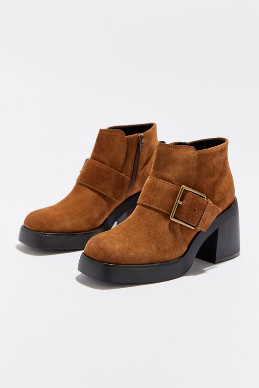 Vagabond Shoemakers Brooke Brown Suede Buckle Platform Ankle Boots Booties